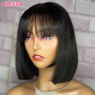 China Machine Made Bob Wig With Bangs Price Cheap Bob Wigs Brazilian, Unprocessed Hair Wigs Cuticle Aligned Hair Wigs, 100% Natural Black Short Bob Wig With Bangs for sale