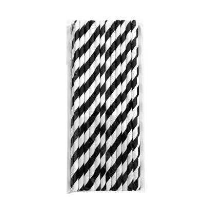 China Aseptic Black and White Stripes Paper Straw Maochun Diagonal Cut Fruit Juice Cake Decoration Straws Kids Birthday Party Supplies for sale