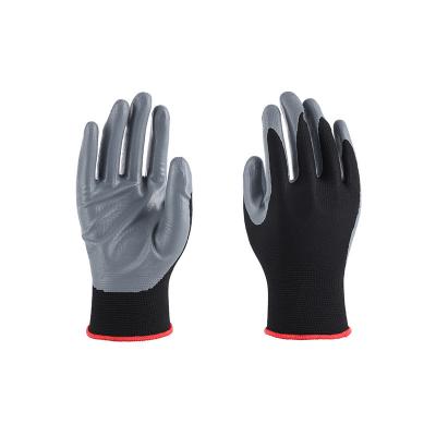 China Wearable comfort; Good Grip In Guantes Gray Nitrile Coated Anti Abrasion Wet And Oily Slip Black CE 13G Environment Protective Work Gloves for sale