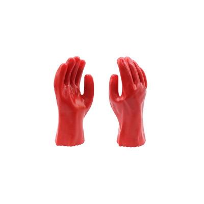 China Cheap Water Proof Factory Red PVC Coated Oil Proof Industrial Work Gloves Gauntlet for sale