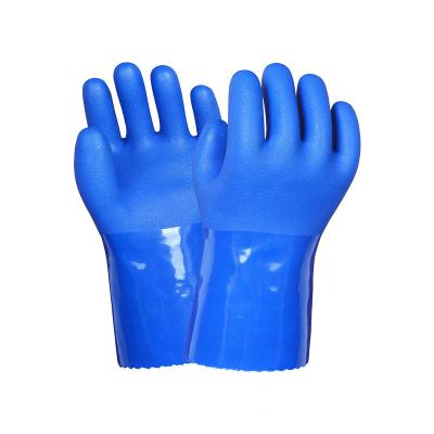 China Cheap Water Proof Factory Red Blue PVC Coated Cotton Oil Proof Industrial Work Gloves Gauntlet for sale