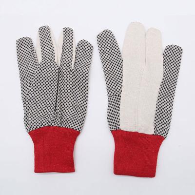 China Wearable comfort; Good Grip Wet and Oily Environment Canvas PVC Dotted Wrist Safety Industrial Work Garden Hand Knitted Red Work Gloves for sale