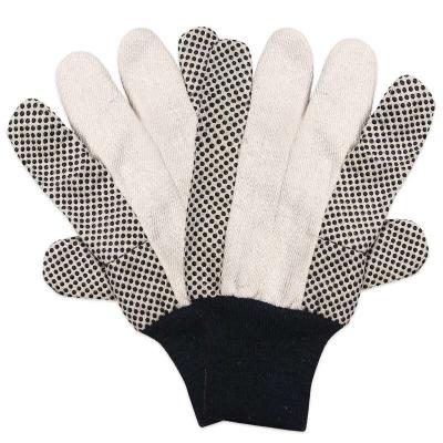 China Wearable comfort; Good Grip Wet and Oily Environment Canvas PVC Dotted Safety Industrial Garden Work Hand Knitted Work Gloves Black for sale