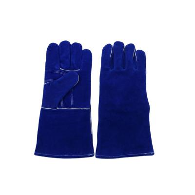 China Wholesale Heat Resistant Abrasion Resistant Blue Leather Insulation Protective Work Gloves - 14 Inches for sale