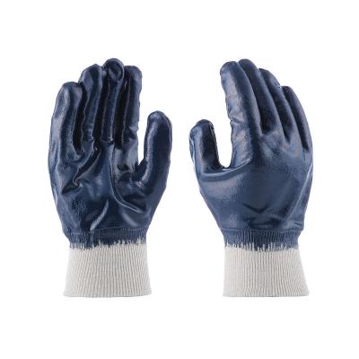 China Safety Inspection Heavy Duty Knitted Wrist Fully Nitrile Coated Gloves Anti Abrasion for sale