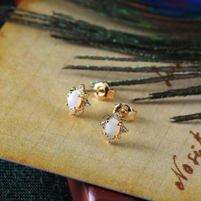 China TRENDY Real 9K Studs Gold Earring Jewelry With Gems Opal And Diamond Online Order Fast Shipping for sale