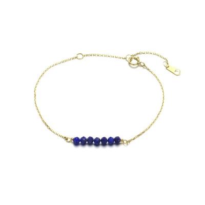 China FASHIONABLE Fine Jewelry Gems Natural Lapis Lazuli Beads Authentic Solid 9K Solid Gold Bracelet for sale