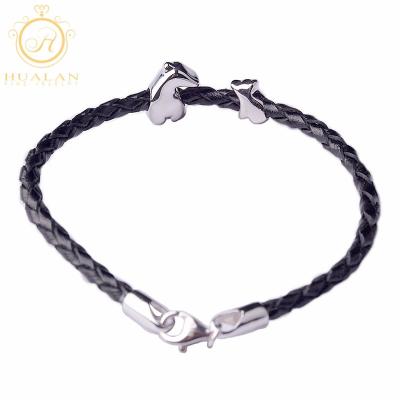 China CLASSIC 3mm Braid Black Leather With 925 Sterling Silver European DIY Polar Bear Charms Bracelet Women for sale