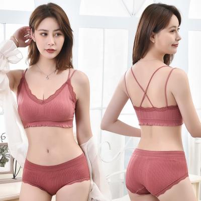 China QUICK DRY Women Lace Up Bra Sets Sexy Underwear Seamless Backless Vest Panties Lingerie Padded Bralette Elastic Strength Briefs Female Suggests for sale