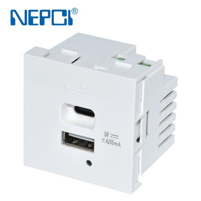 China NEPCI XJY-USB-17E-A/C Charger, Type A+Type C USB Dual Ports Mobile Phone USB Power Plug Outlet Power Charger for sale