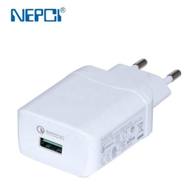 China Mobile Phone EU Travel Charger USB A Single Left Quick Charge QC3.0 18W XJY-USB-200 NEPCI for sale