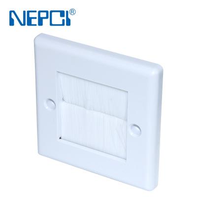 China ABS 86*86mm Network Wall Plate With Electric Brush XJY-NE-218 White Or Black Strip Face Plate ABS 1 for sale