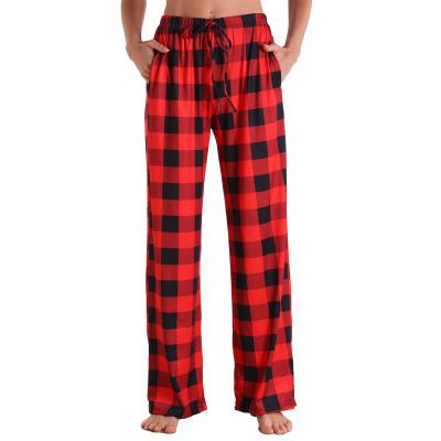 China Breathable Customize Full Cotton Red Plaid Sleep Bottoms Soft Tie Dye Women Pajama Pants for sale