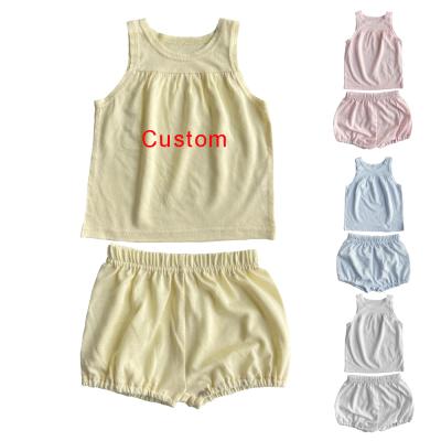 China Breathable Summer Baby Clothing Sets Girl's White Bamboo T-shirts Sleeveless Tee And Shorts Babies Dress Sets for sale