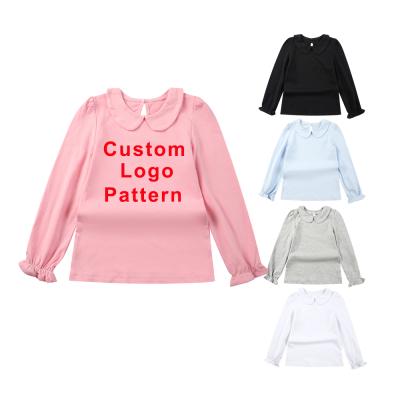 China Breathable Doll Collar Design Your Own T Shirt Ruffle Custom Blank Cotton T Shirts Sleeve Long T Shirts With Logo for sale