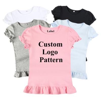 China Breathable High Quality Blank Bamboo Girl's Polyester Bottom Kids Breathable Lace Sleeve Puff T-shirt Custom Printing for sale