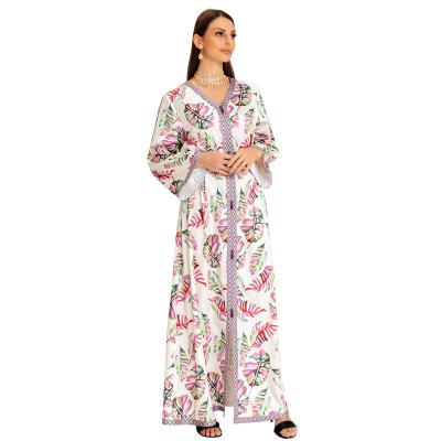 China Muslim AB255Linen Embroidery Casual Dresses Abaya Kaftan Long Sleeves TRANSLUCENT Abaya Women Muslim Dress For Women Ramadan Dubai for sale