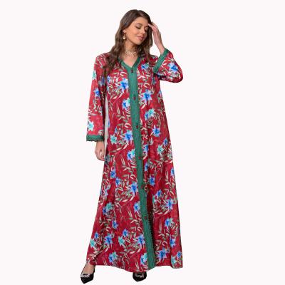 China AB278Red print TRANSLUCENT summer dresses women pakistani muslim ladies abaya dubai dress turkey floral maxi long dress for sale