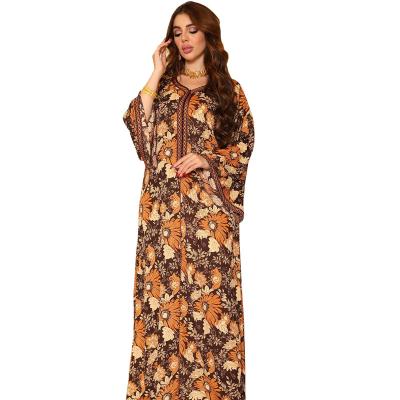 China AB203Coffe print singapore eid maxis dress women's muslim dress turkey NEW TRANSLUCENT abaya muslim russian women for sale