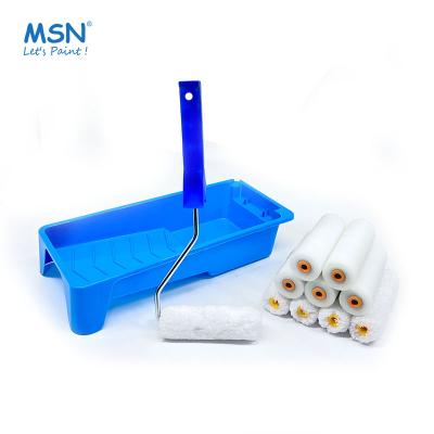 China Decorating Tool MSN 12pcs Pack Foam Roller Sleeve Fabric Roller Cover Paint Tray Set Paint Roller Brush Set for sale