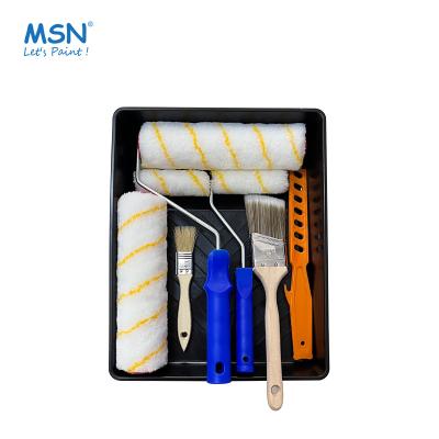 China Decorating Tool MSN 10pcs Pack Paint Tray Mixing Stick Angel Flat Brush Roller Cover Cage Style Frame Frame Paint Roller Set for sale