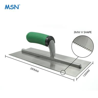 China Rectangle Flat Trowel MSN V Notched Trowel Stainless Steel Handle Soft Flooring And Tile Notched Trowel for sale