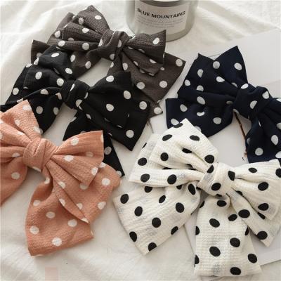 China New Style Environmental Friendly Large Bow Knot Small Dot Clip Women Soft Knot Cloth Hair Clip Accessories for sale