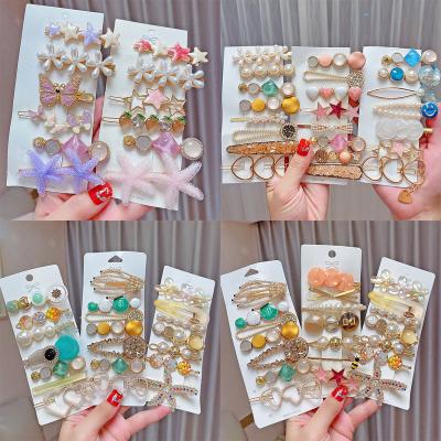 China INS Environmental Friendly Hot Selling Eight Piece Sets Hair Clips Shape Rhinestone Pearl Hairpins For Girls for sale