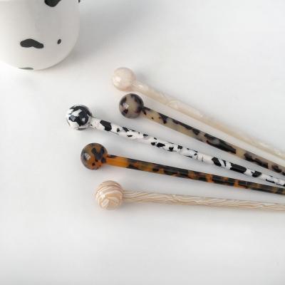 China New Environmentally Friendly Korean Style Acetate Hairpins 19cm Long Retro Small Ball Hairpins For Women for sale