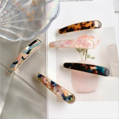 China Sausage Clip Spring Clip Marble Pattern Sausage Clip Hair Accessories Environmental Friendly Alloy Girl's One Line Acetic Acid Hair Ornament Small for sale