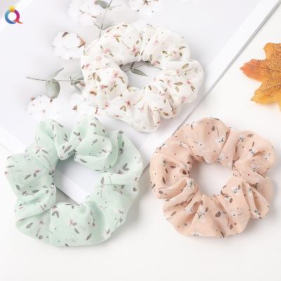 China Cool Environmentally Friendly Chiffon Scrunchies Hair Accessories Floral Print Chiffon Fabric Ponytail Holder Hair Ties For Women for sale