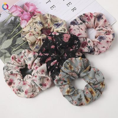 China Cool Environmentally Friendly Chiffon Scrunchies Hair Accessories Flower Print Chiffon Fabric Ponytail Holder Hair Ties For Girls for sale