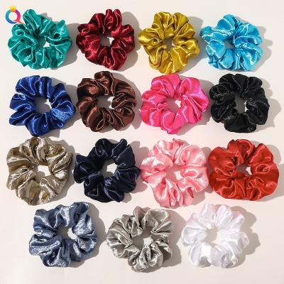 China Hot Selling Environmentally Friendly Scrunchies Hair Accessories Simply Color Shiny Satin Fabric Scrunchies For Women for sale