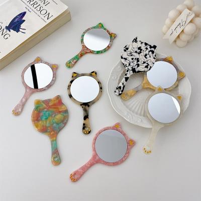 China New Design Acetate Handle Cat Mirror Colorful High Quality Daily Use Mirror Shape Environmental Friendly Cosmetic Portable Mirror For Women for sale