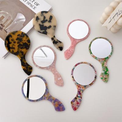 China New Style Acetate Mirror 12cm Mirror Tortoise Shell Handle Makeup Mirror Eco-Friendly Korean Geometric Round Women Small for sale