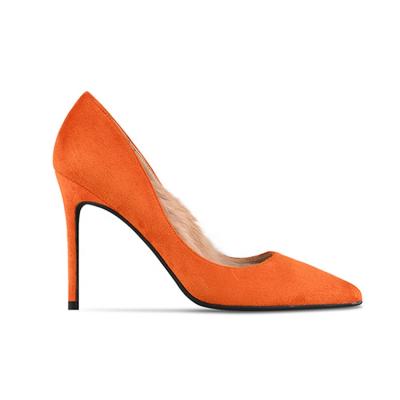 China Steel Toe 2019 Autumn And Winter Suede Pointed Toe Stiletto High Heels Warm Fur Inside Orange Women Pumps Shoes for sale