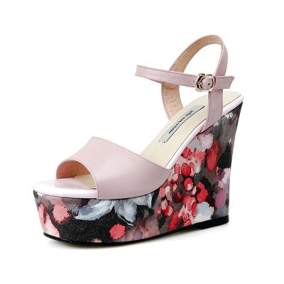 China New Design Girl Fancy Rubber Wedge Shoes 2018 New Wedge Women Sandals Print Flower Sandal Shoes for sale