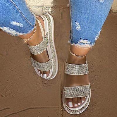 China Fashion New Style Ankle Strap Hot Glitter Sequined Cloth Woman Open Toe Thick Bottom Wedges Summer Sandals Shoes for sale