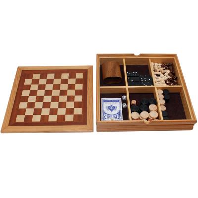 China Multifunctional Chess Sets 6 in 1 Game Set Wooden Chess Set with Individual Backgammon Chess Pieces Spaces 26.5*26.5*5 cm for sale