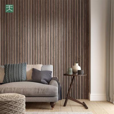 China TianGe Polyester PET Modern High Density Wooden MDF Wall Sound Slat Decorate Acoustic Panels for sale