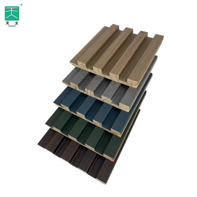 China Modern Waterproof TianGe Hotel Timber Grill Grille Wooden Grooved Wall Slat Solid Wood Board for sale