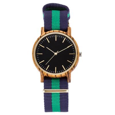 China Het kleurrijke Nylon van het de Douaneembleem van de Riem Gestreepte Houten Luxe Unisex-Polshorloge voor mannen en vrouwen Te koop