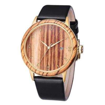 China Einfaches Art-Lederband-Quarz-Holz passt Luxusarmband-Uhren auf zu verkaufen