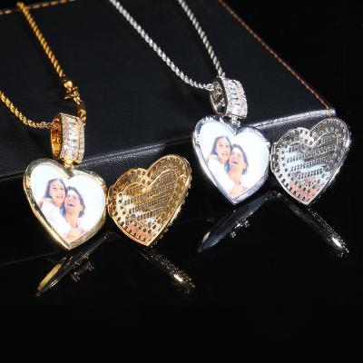 China Hiphop Drop Shipping 1PC Zircon Sublimation Metal Necklace Custom Gold Plated Family Picture Photo Charm Pending Necklace for sale