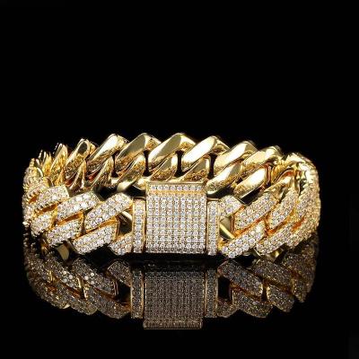 China Hiphop Drop Shipping 1PC 14mm Mens Custom Iced Out Luxury Gold Cuban Link Bracelet CZ Stainless Steel Jewelry Zirconia Chain Brace for sale