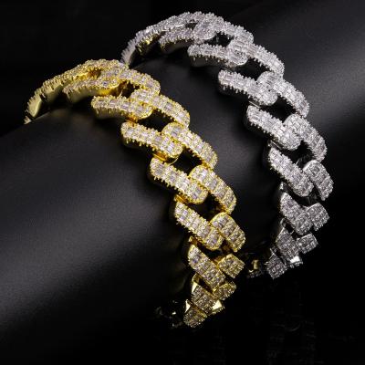 China Hiphop Hotsale 17mm 14k 5A Gold Plated CZ Iced Out Diamond Hip Hop Jewelry Cuban Link Bracelet for sale