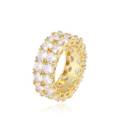 China 1pc Casual/Sporty Drop Shipping CZ Iced Out Two Row CZ Stone Ring Men's Finger Ring Wholesales Jewelry Gold Plated Bling Ring Hip Hop for sale