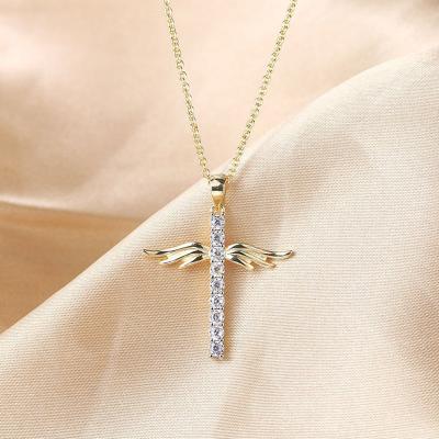 China Wing Cross Christian Prayer Necklace Hot Selling Angle Hiphop Unisex Copper Plated Gold Zircon Collares Headscarf Accessories for sale