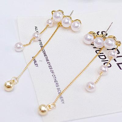 China 2021 simple temperament pearl ear stud fashionable Korean long tassels for women wedding fashion exquisite luxury earrings noble gift for sale