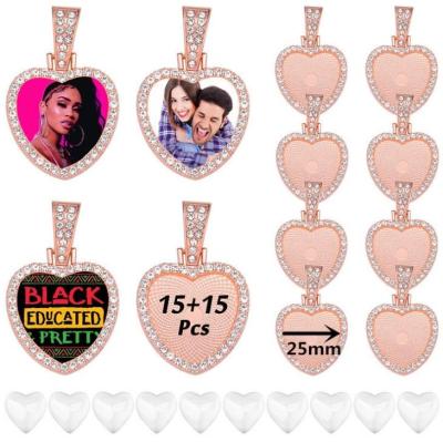 China 30pcs/lot Peach Heart Cabochon Zinc Alloy Bezel Set Trays 25mm Cabochon Base Pendant Set for sale